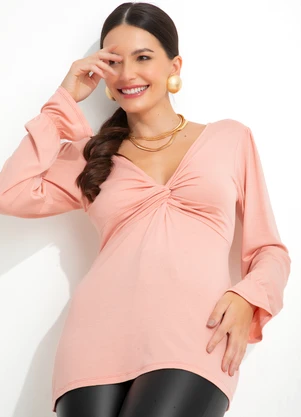 bonprix - Blusa Decote V Manga Longa Rosa - BONPRIX