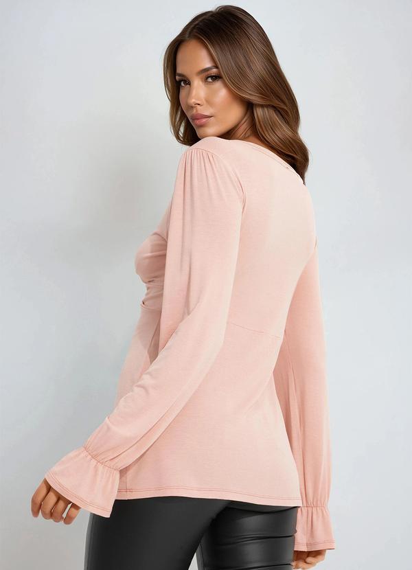 bonprix - Blusa Decote V Manga Longa Rosa 8