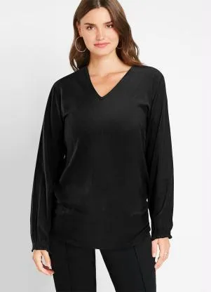 bonprix - Blusa Decote V Preta - BONPRIX