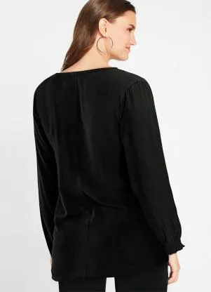bonprix - Blusa Decote V Preta - BONPRIX