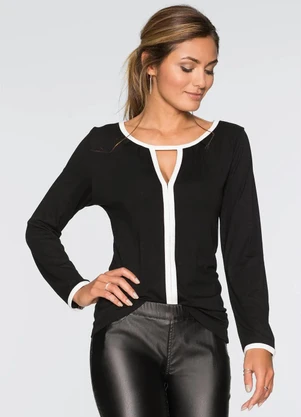 bonprix - Blusa Decote Vazado Preta - BONPRIX