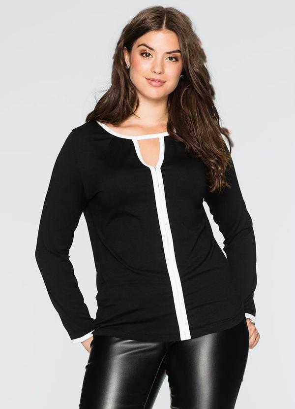 bonprix - Blusa Decote Vazado Preta
