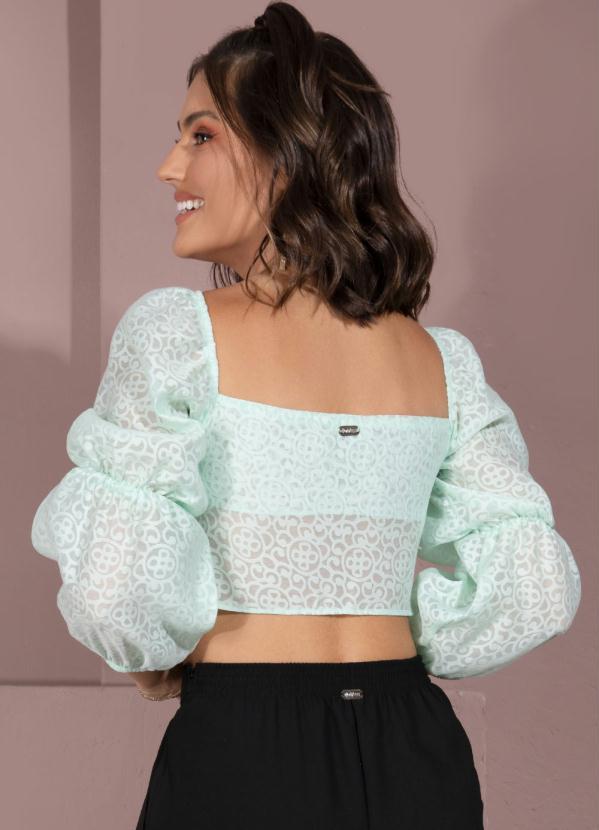 Outlet - Blusa Devorê Verde com Mangas Levemente Bufantes 5