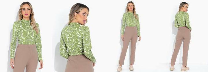 Blusa Efeito Lquido Verde com Mangas Longas