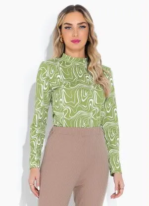 Moda Pop - Blusa Efeito Líquido Verde com Mangas Longas - MODA POP
