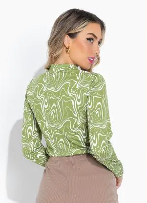 Moda Pop - Blusa Efeito Líquido Verde com Mangas Longas - MODA POP