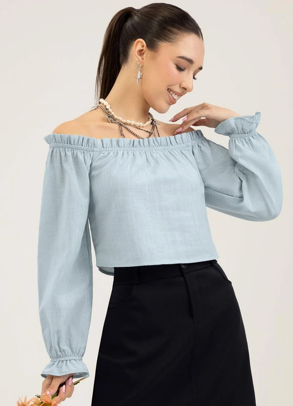 Cativa You - Blusa em Algodão Azul Claro