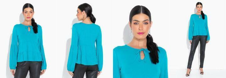 Blusa em Camadas com Amarrao Verde Turquesa