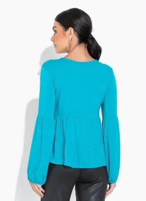 bonprix - Blusa em Camadas com Amarração Verde Turquesa - BONPRIX