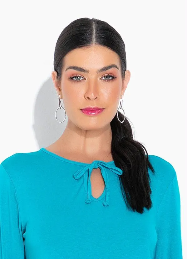 bonprix - Blusa em Camadas com Amarração Verde Turquesa 3