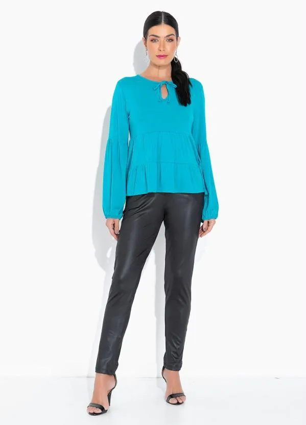 bonprix - Blusa em Camadas com Amarração Verde Turquesa 2