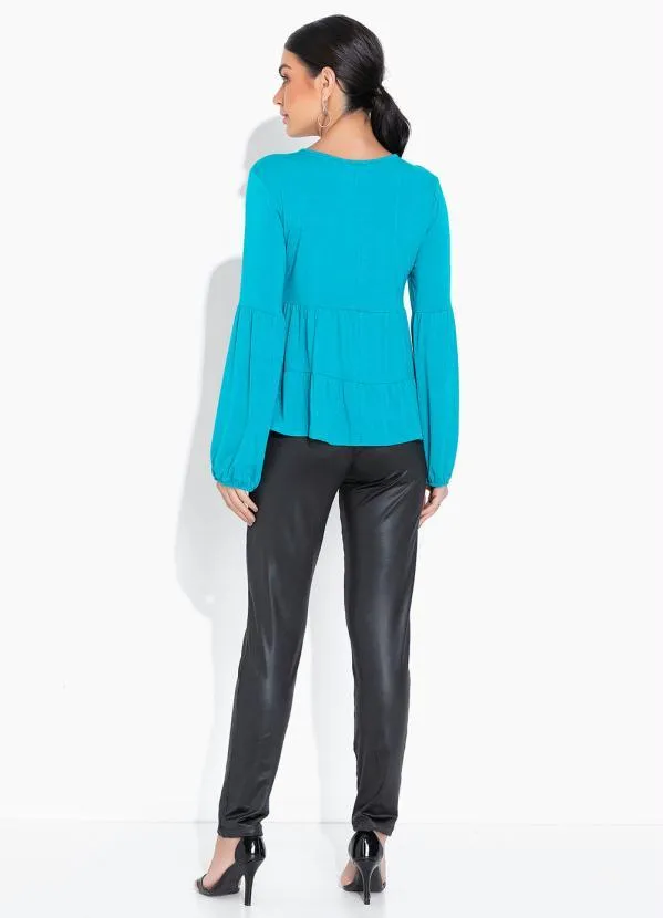 bonprix - Blusa em Camadas com Amarração Verde Turquesa