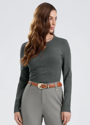 Gris - Blusa em Canelado Aveludado Cinza - GRIS
