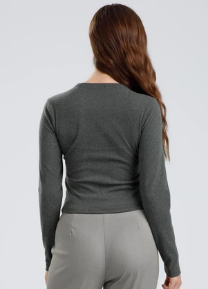 Gris - Blusa em Canelado Aveludado Cinza - GRIS