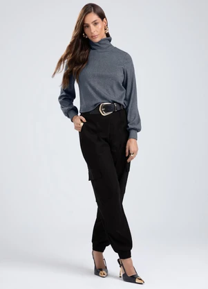 Gris - Blusa em Canelado Aveludado  Cinza - GRIS