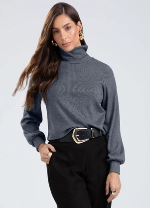 Gris - Blusa em Canelado Aveludado  Cinza - GRIS
