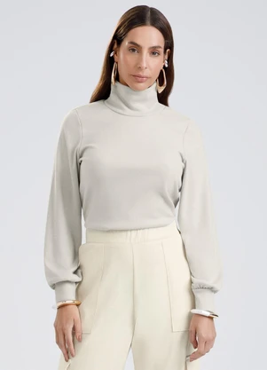 Gris - Blusa em Canelado Aveludado  Off White - GRIS