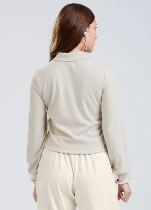 Gris - Blusa em Canelado Aveludado  Off White - GRIS