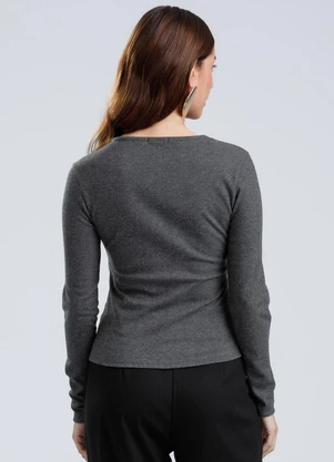 Gris - Blusa em Canelado Aveludado Preto - GRIS