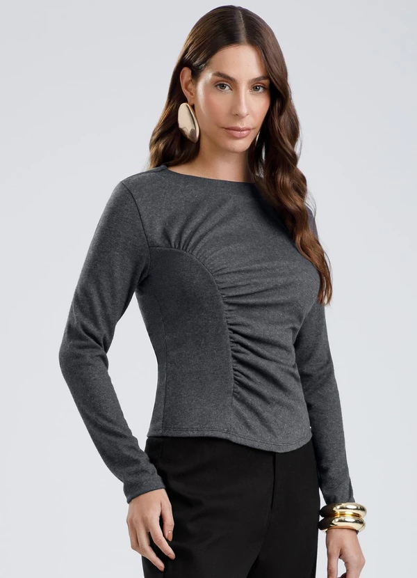 Gris - Blusa em Canelado Aveludado Preto