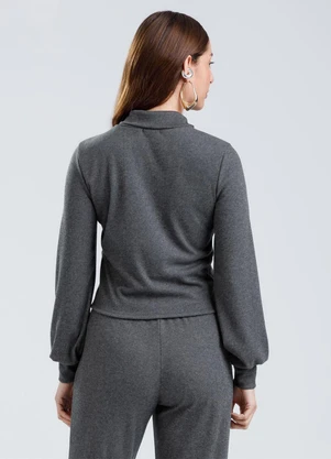 Gris - Blusa em Canelado Aveludado  Preto - GRIS