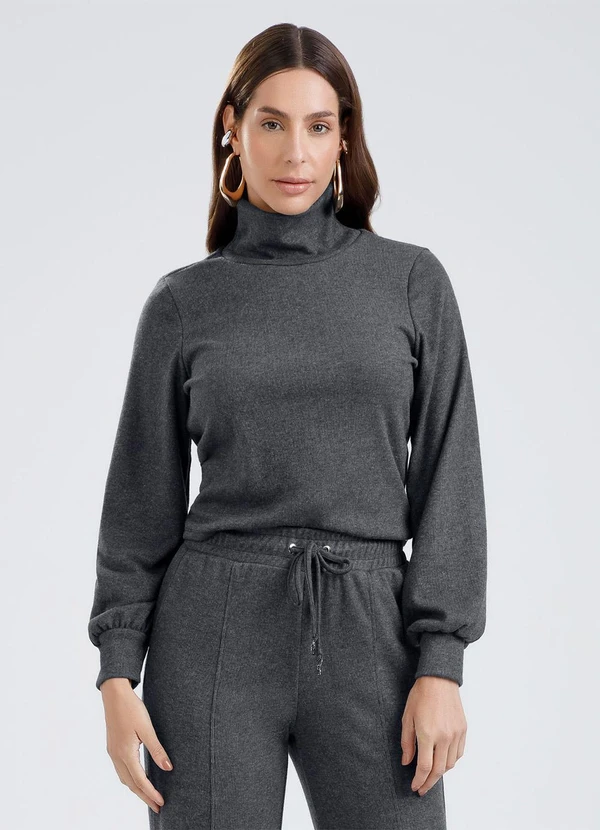 Gris - Blusa em Canelado Aveludado Preto