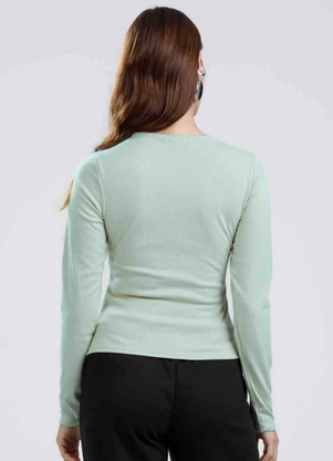 Gris - Blusa em Canelado Aveludado Verde Claro - GRIS