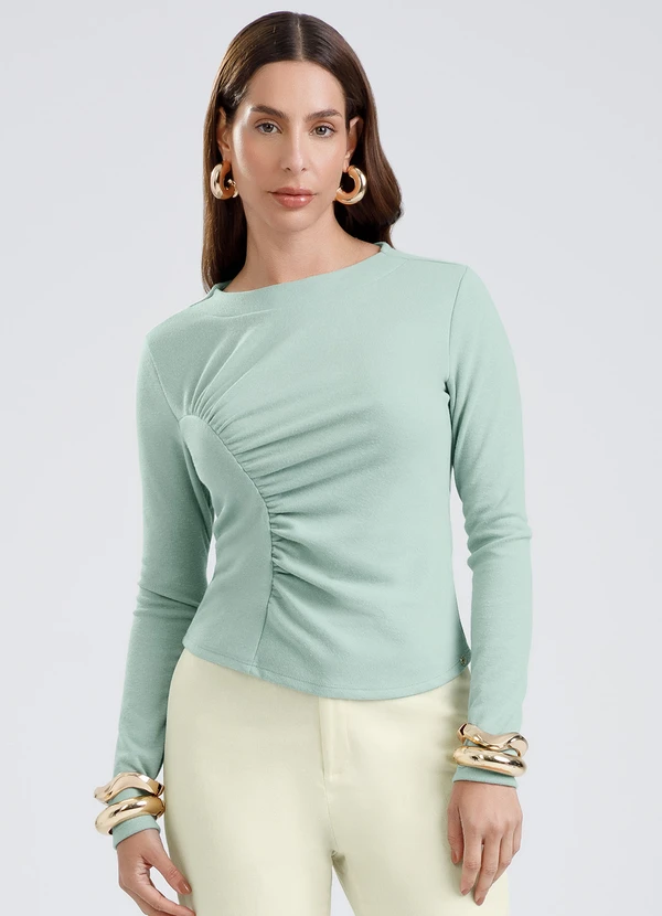 Gris - Blusa em Canelado Aveludado Verde Claro