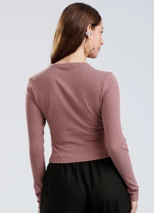 Gris - Blusa em Canelado Aveludado Vermelho Escuro - GRIS