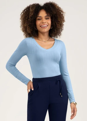Cativa - Blusa em Canelado  Azul Claro - CATIVA