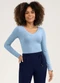 Cativa - Blusa em Canelado  Marrom Escuro - variação: Azul Claro