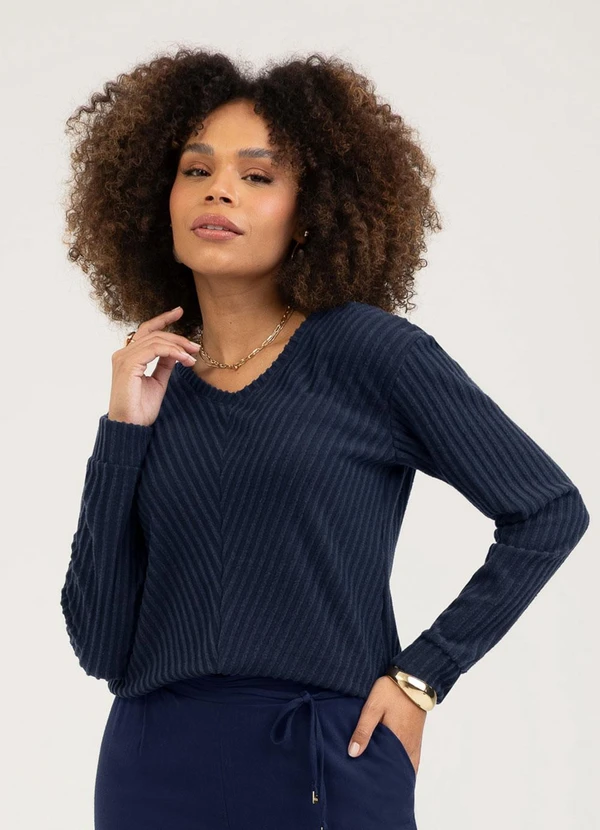 Cativa - Blusa em Canelado Azul Escuro