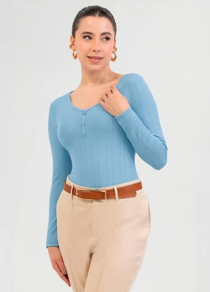 Cativa - Blusa em Canelado Azul - CATIVA