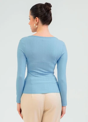 Cativa - Blusa em Canelado Azul - CATIVA