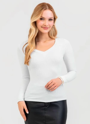 Cativa - Blusa em Canelado Branco - CATIVA