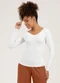 Cativa - Blusa em Canelado  Marrom Escuro - variação: Branco