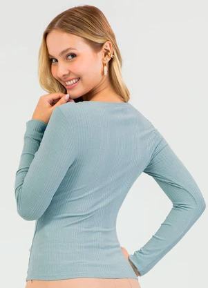 Cativa - Blusa em Canelado Azul - CATIVA