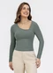 Habana - Blusa em Canelado Marrom Escuro - variação: Cinza