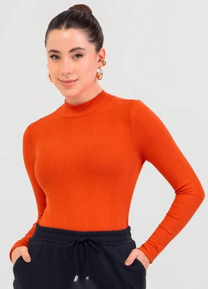 Cativa - Blusa em Canelado Laranja - CATIVA