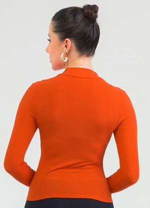 Cativa - Blusa em Canelado Laranja - CATIVA