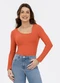 Habana - Blusa em Canelado Marrom Escuro - variação: Laranja