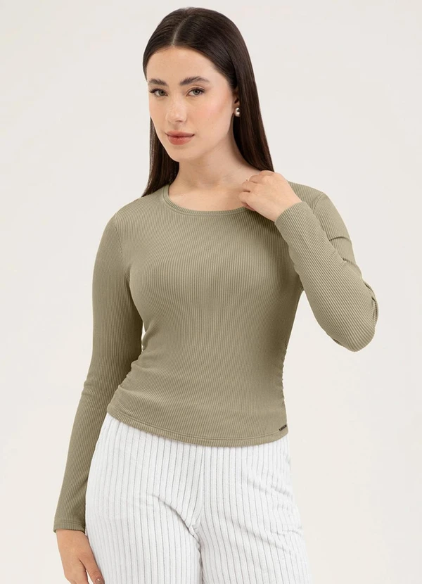 Cativa - Blusa em Canelado Marrom Claro