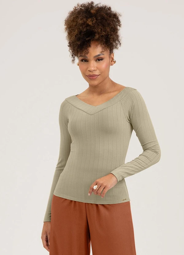 Cativa - Blusa em Canelado Marrom Claro