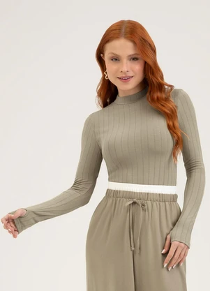 Cativa You - Blusa em Canelado  Marrom Claro - CATIVA YOU