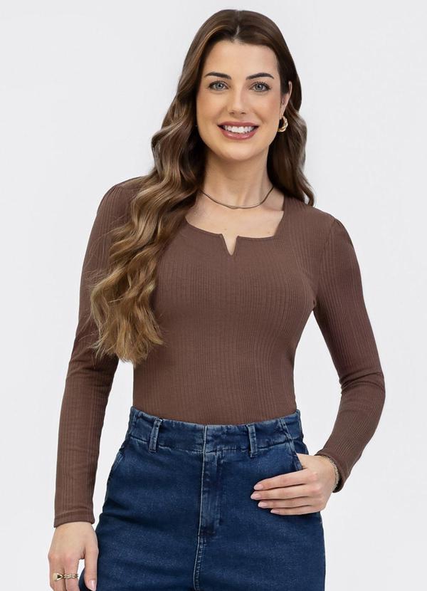 Habana - Blusa em Canelado Marrom Escuro