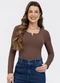 Habana - Blusa em Canelado Marrom Escuro - variação: Marrom Escuro