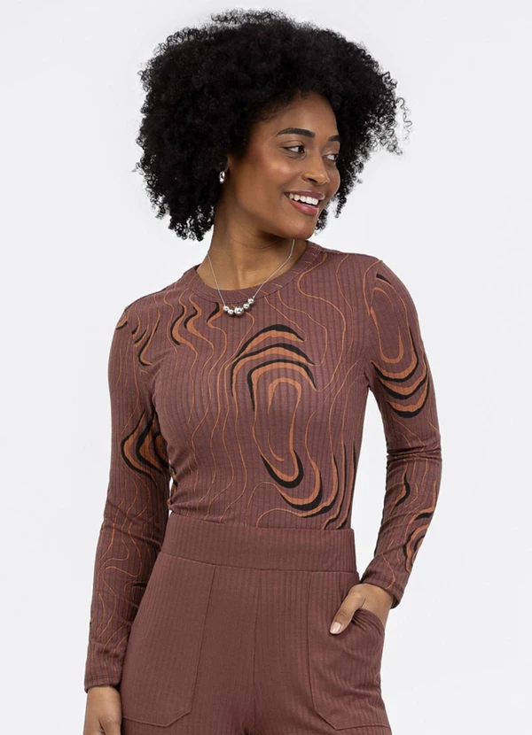 Habana - Blusa em Canelado Marrom Escuro