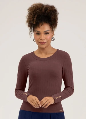 Cativa - Blusa em Canelado  Marrom Escuro - CATIVA