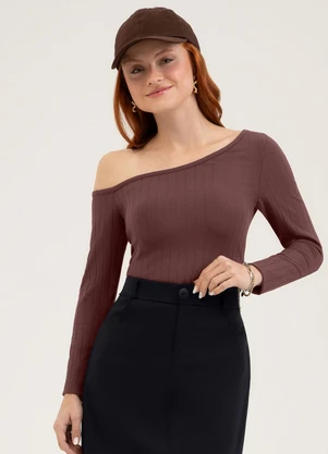 Cativa You - Blusa em Canelado  Marrom Escuro - CATIVA YOU