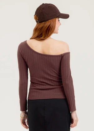 Cativa You - Blusa em Canelado  Marrom Escuro - CATIVA YOU